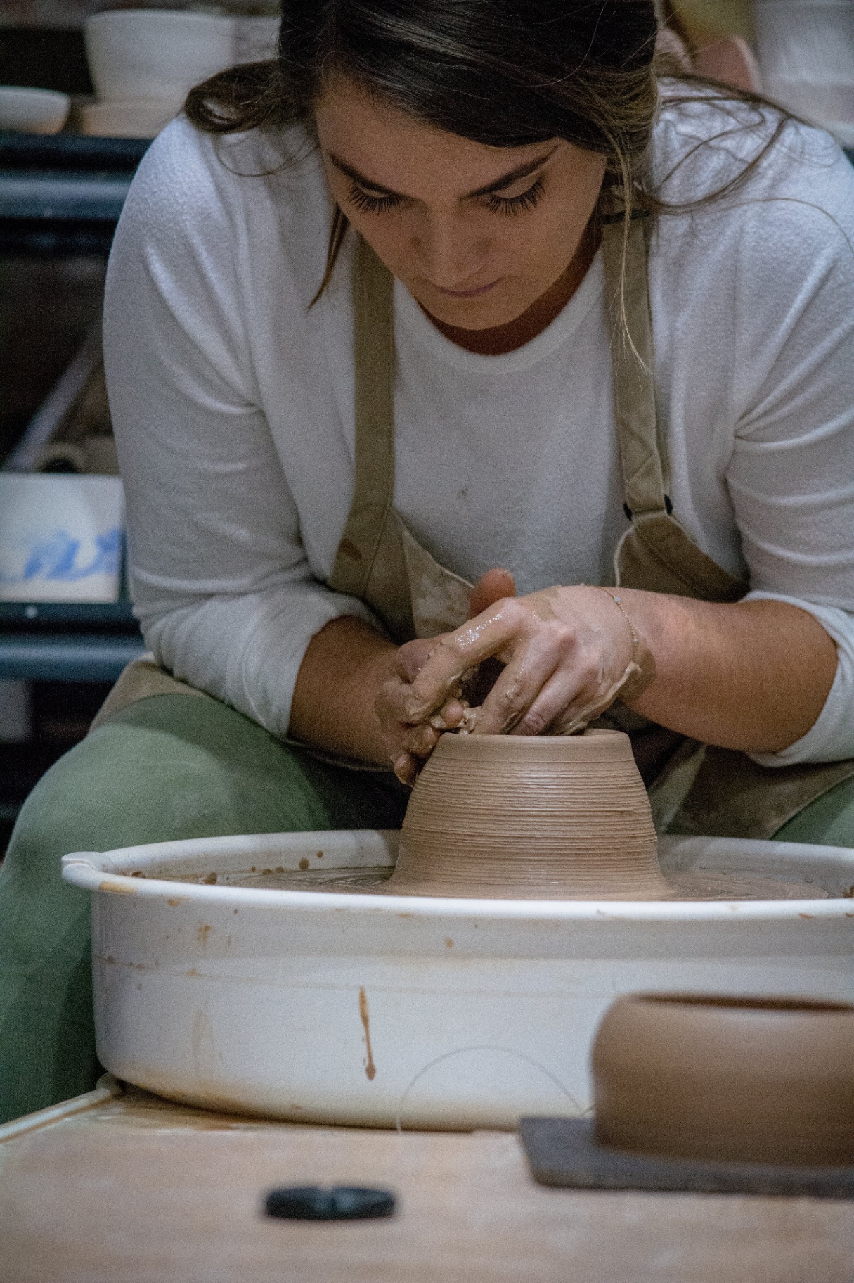 Muds Ceramics handmade stoneware vase in progress in the Napa Valley studio